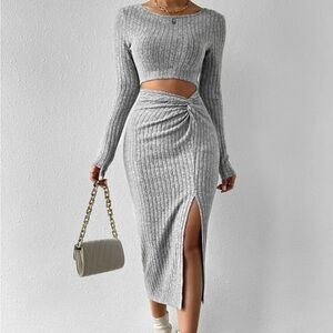 Round Neck Long Sleeve Hollow-Out Simple Casual Dress